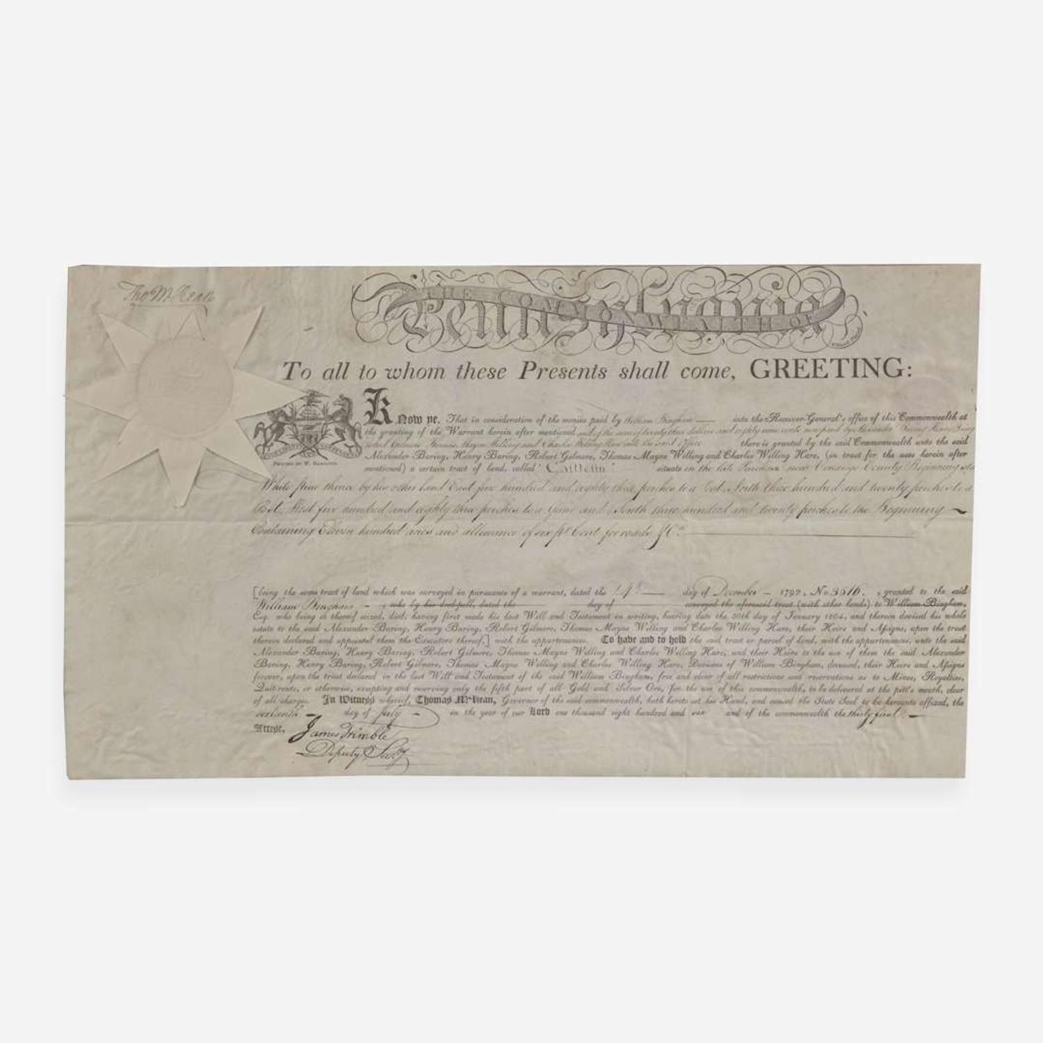 [Declaration of Independence] [Delaware] McKean, Thomas Partially-Printed Document, signed