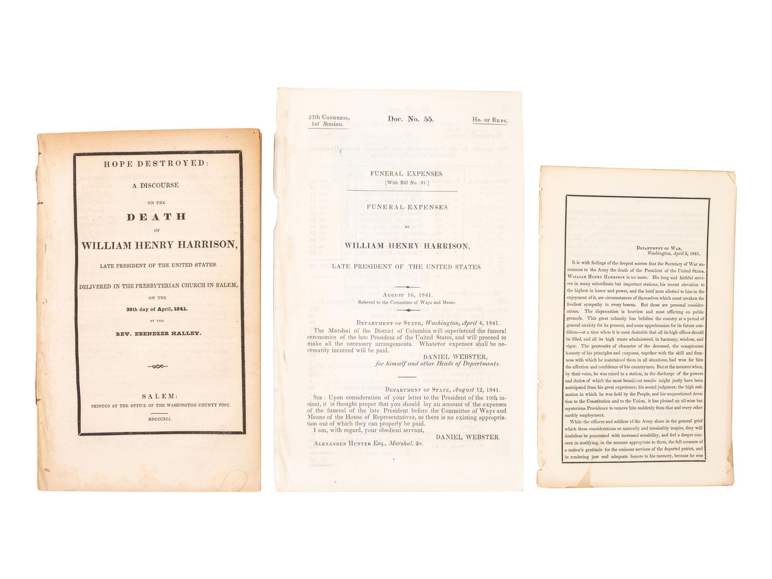 [HARRISON, William Henry (1773-1841)]. A group of pamphlets of eulogies, sermons, and memorials to William Henry Harrison, comprising: