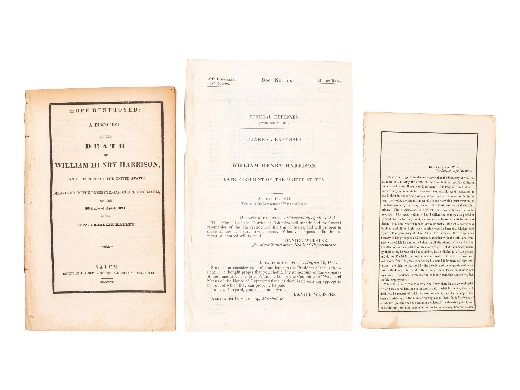 [HARRISON, William Henry (1773-1841)]. A group of pamphlets of eulogies, sermons, and memorials to William Henry Harrison, comprising: