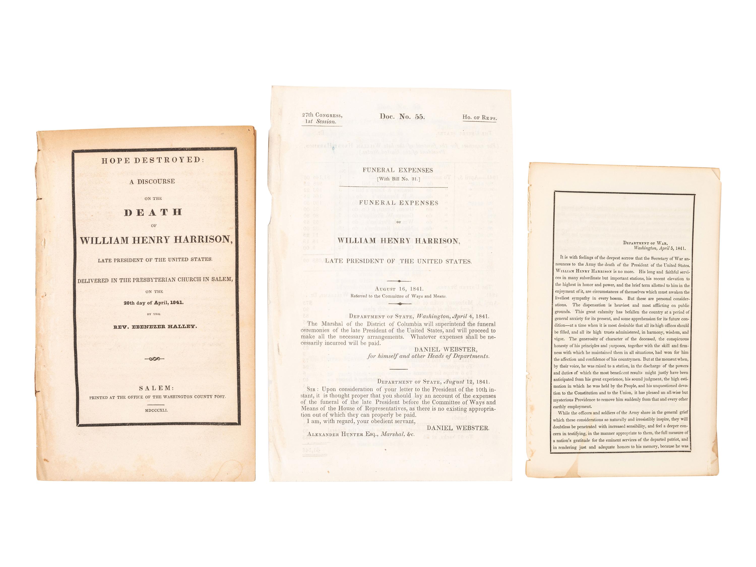 [HARRISON, William Henry (1773-1841)]. A group of pamphlets of eulogies, sermons, and memorials to William Henry Harrison, comprising: