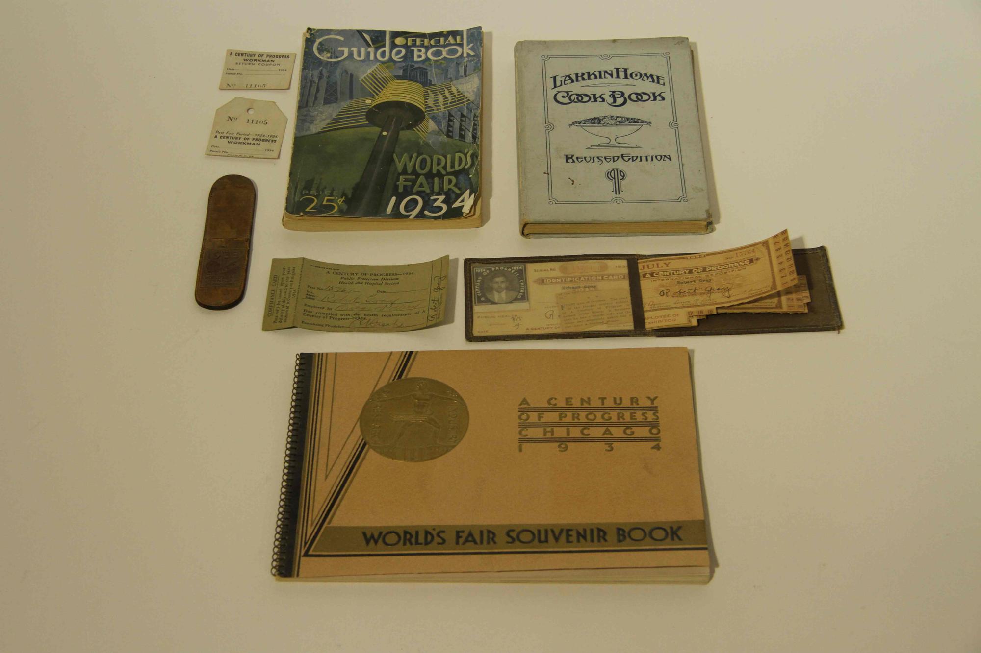 A Collection of Ephemera from the 1934 World's Fair Width of widest 10 1/2 inches.