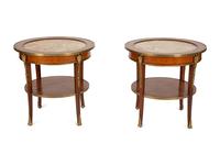 A Pair of Louis Philippe Style Gilt-Bronze Mounted Mahogany Side Tables with Inset Marble Top.