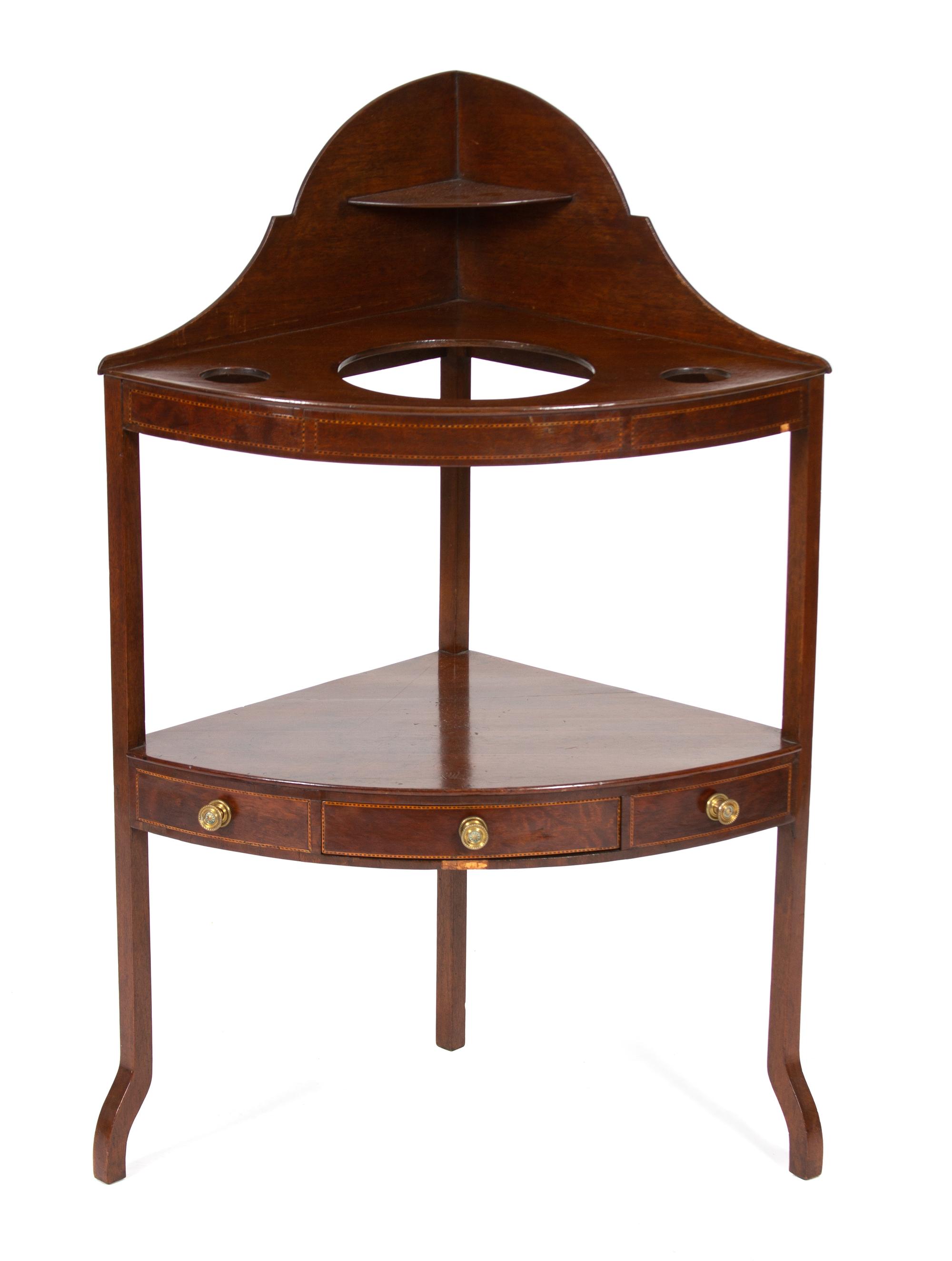A Regency Style Inlaid Mahogany Corner Washstand — 19TH CENTURY