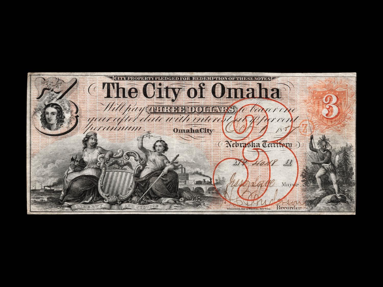 [OBSOLETE: Nebraska Territory] An 1857 City of Omaha $3 Note