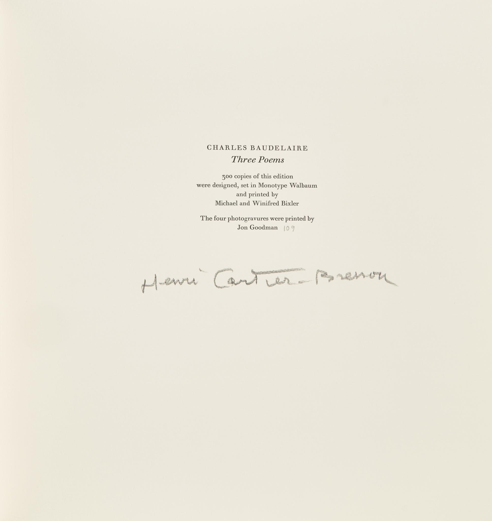 [LIMITED EDITIONS CLUB]. BAUDELAIRE, Charles (1821-1867). Three Poems from Les Fleurs du Mal The Flowers of Evil. New York: The Limited Editions Club, 1997.