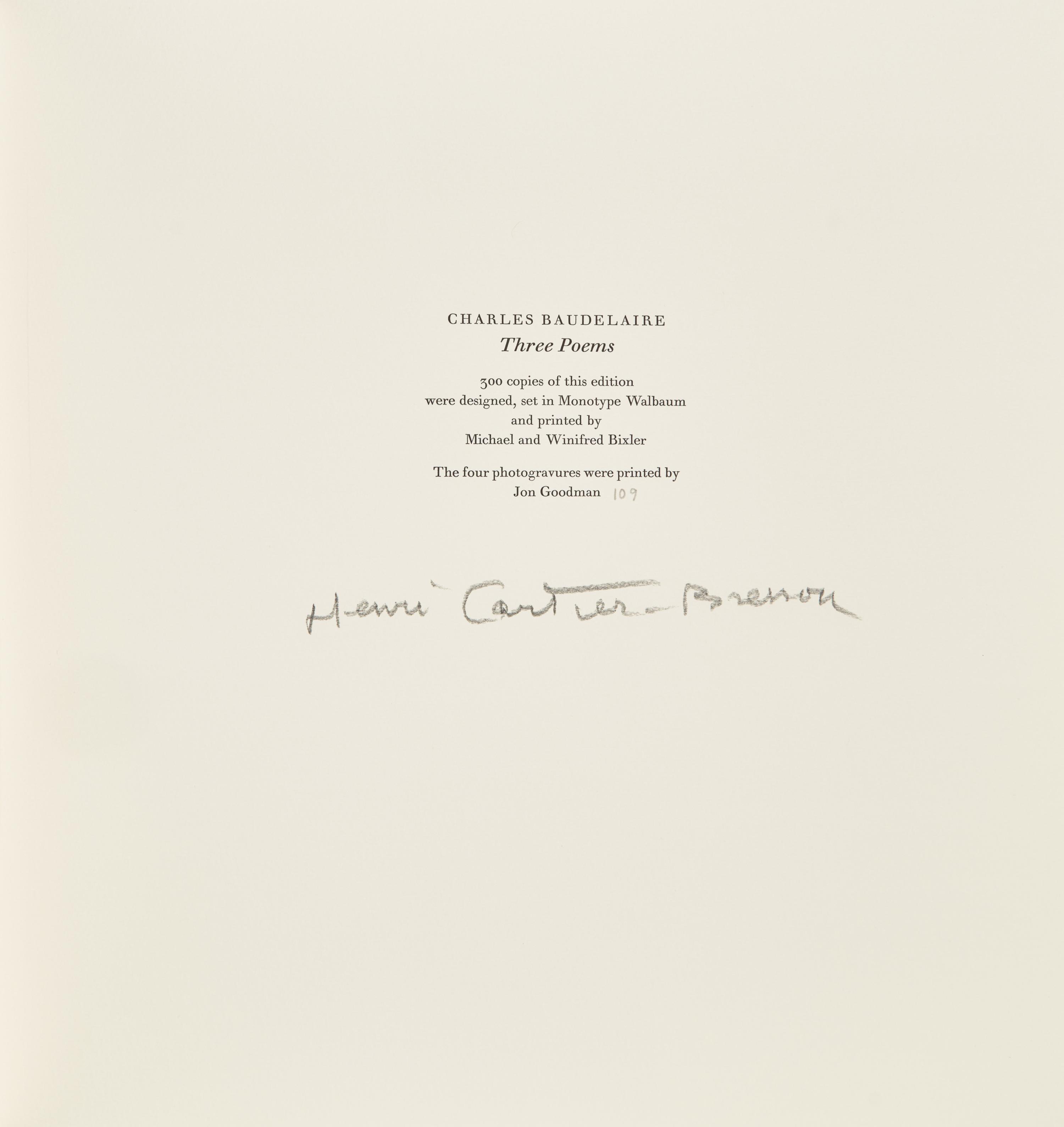 [LIMITED EDITIONS CLUB]. BAUDELAIRE, Charles (1821-1867). Three Poems from Les Fleurs du Mal The Flowers of Evil. New York: The Limited Editions Club, 1997.