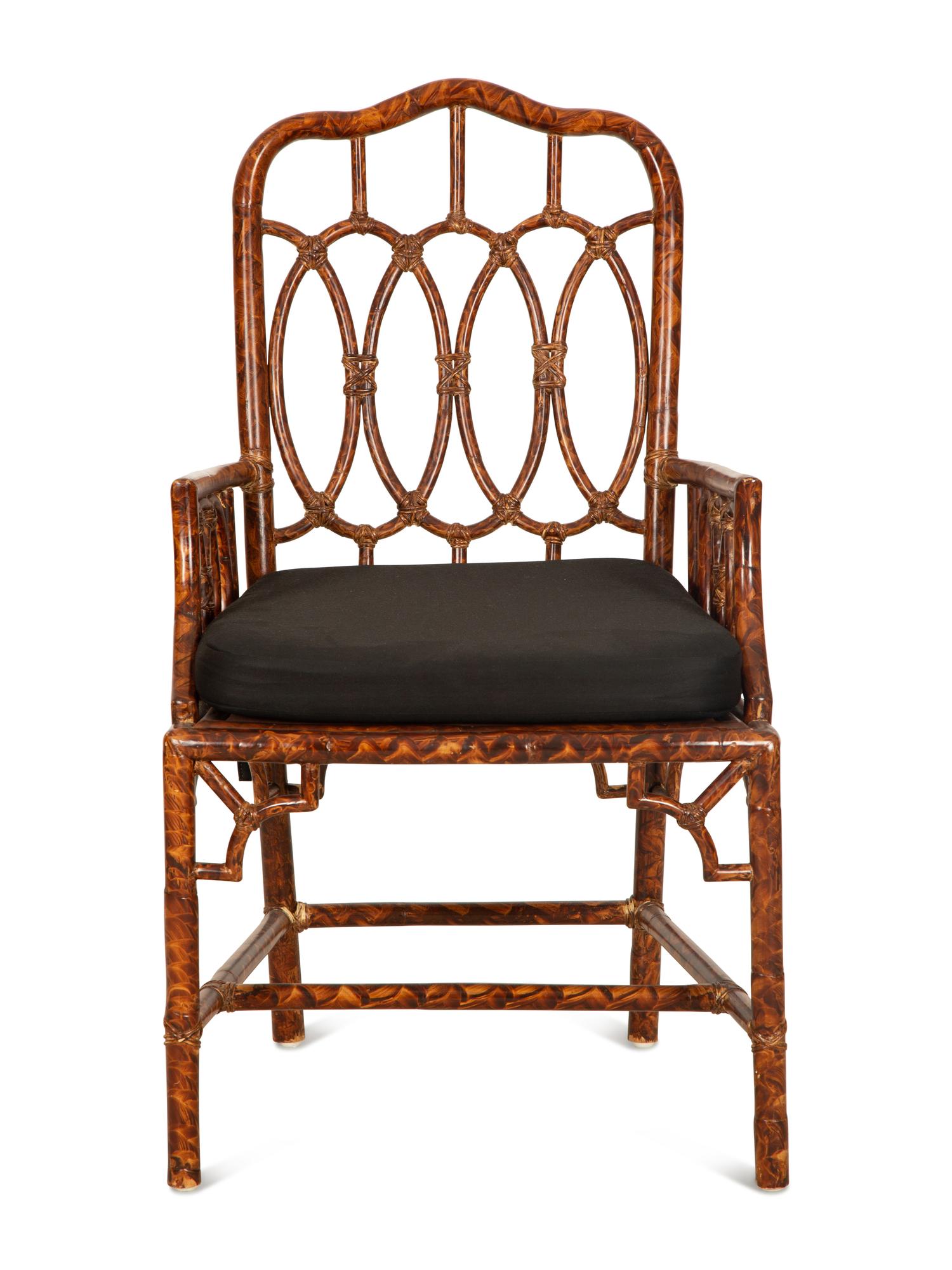 A Faux Tortoise Shell Painted Bamboo Armchair