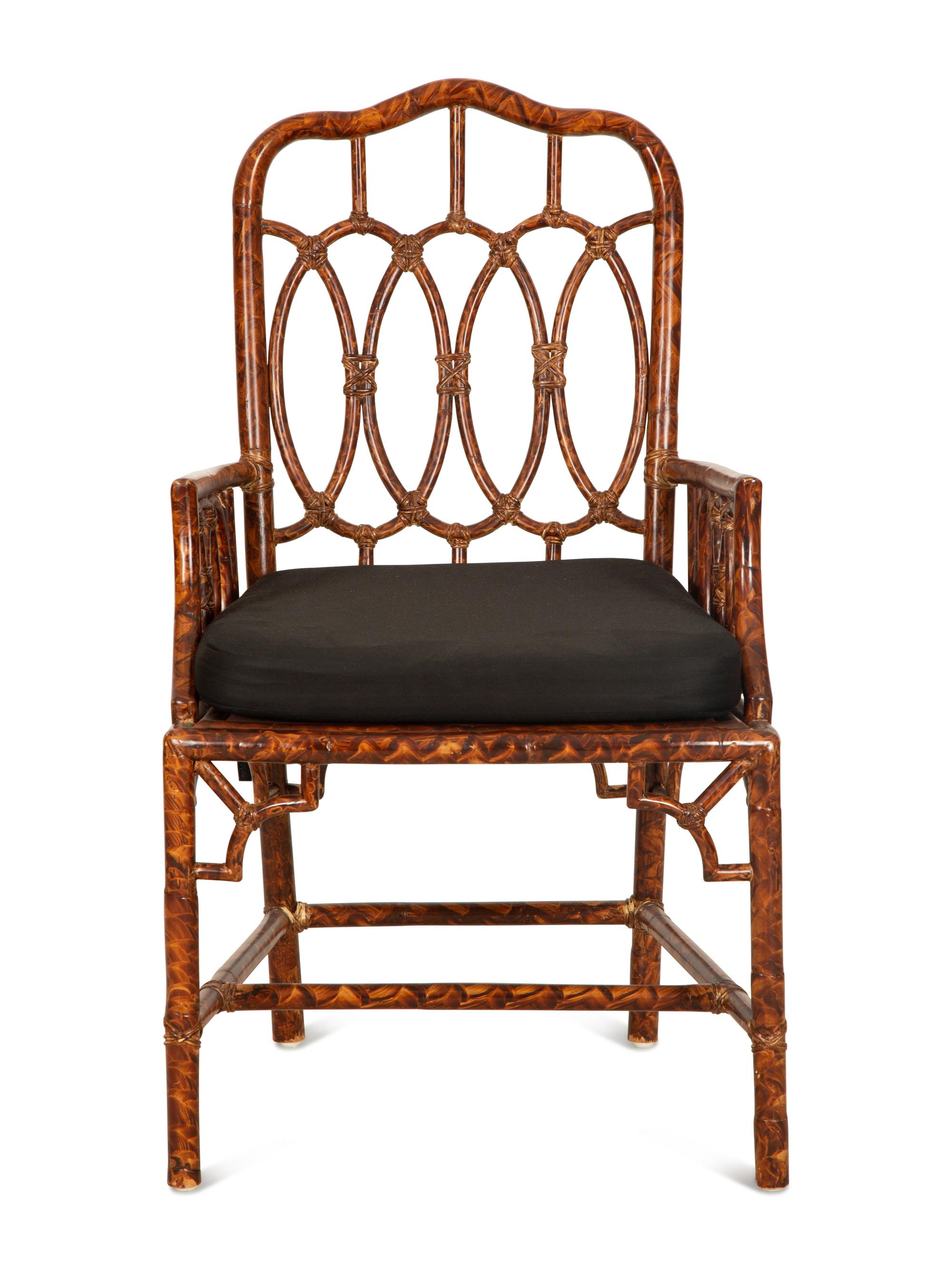 A Faux Tortoise Shell Painted Bamboo Armchair