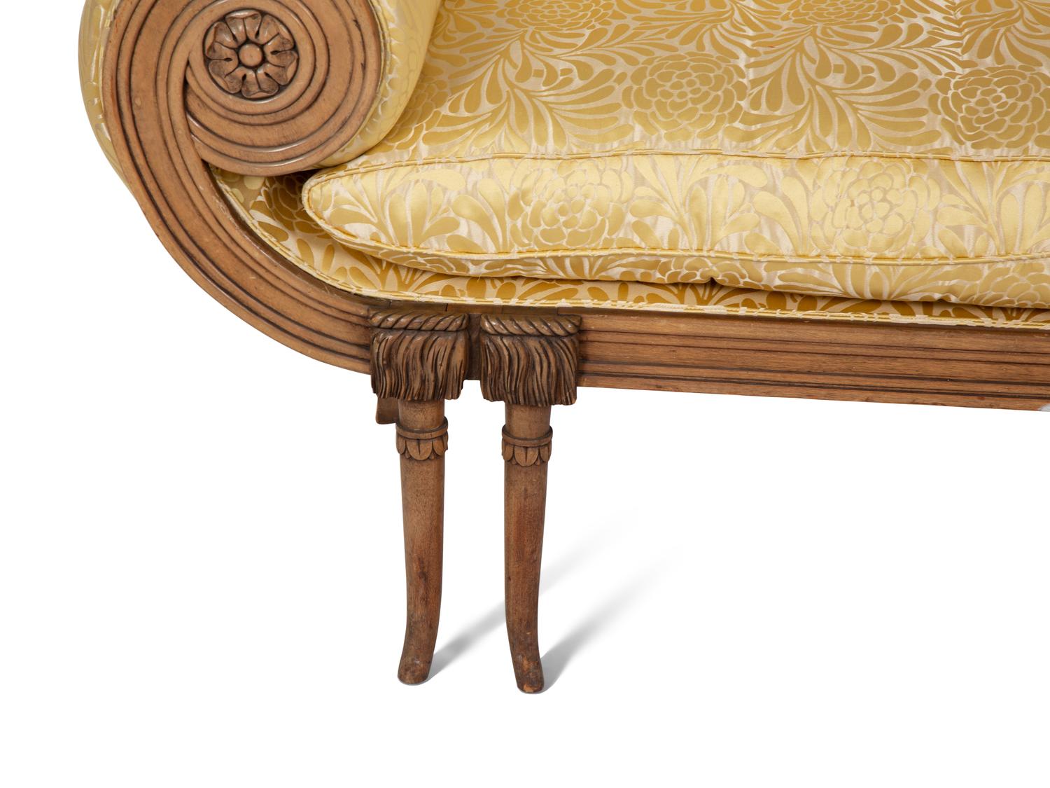 A Continental Carved Walnut Scroll-Arm Canape