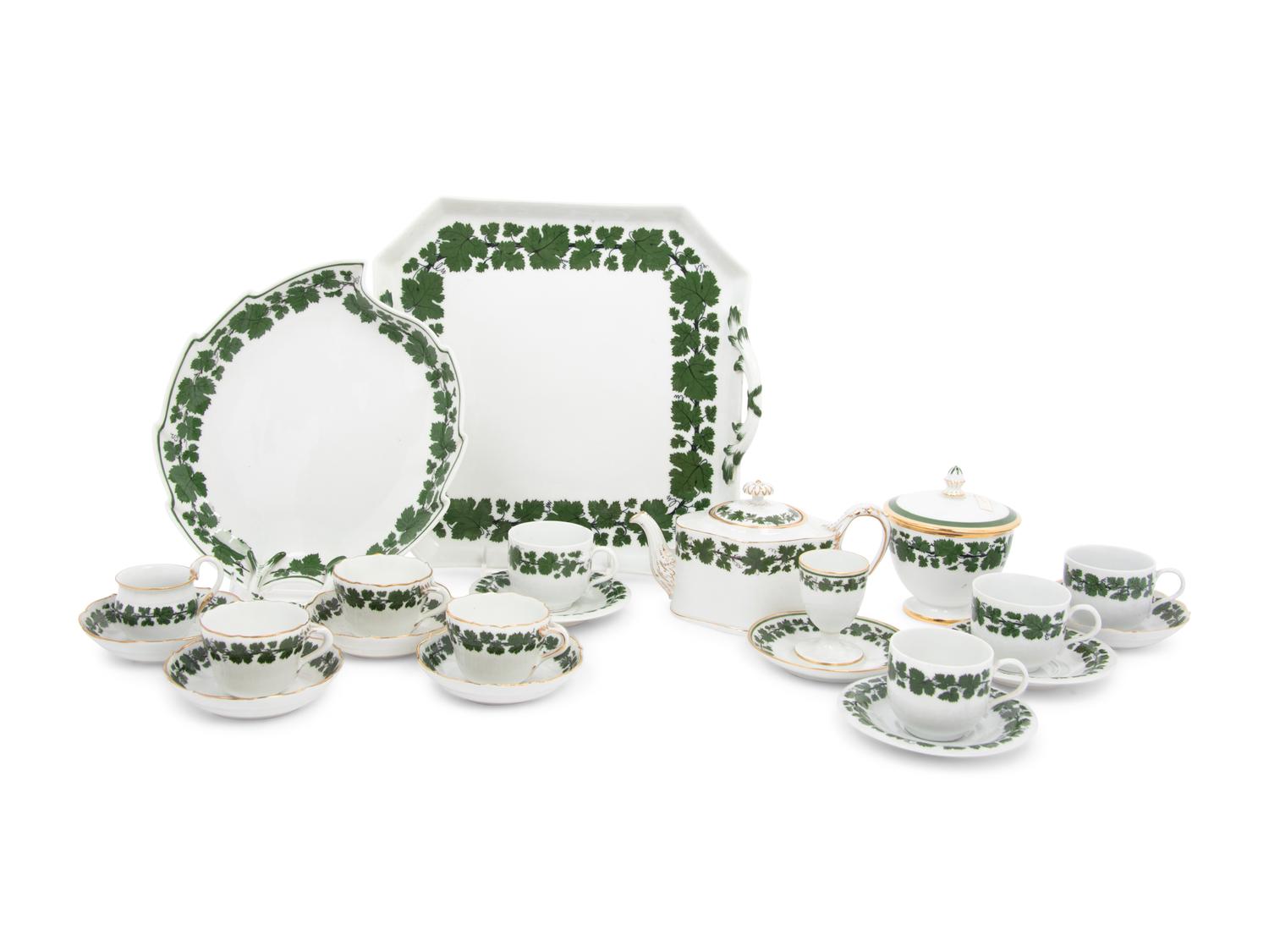A Meissen Green Vine Porcelain Tea Service