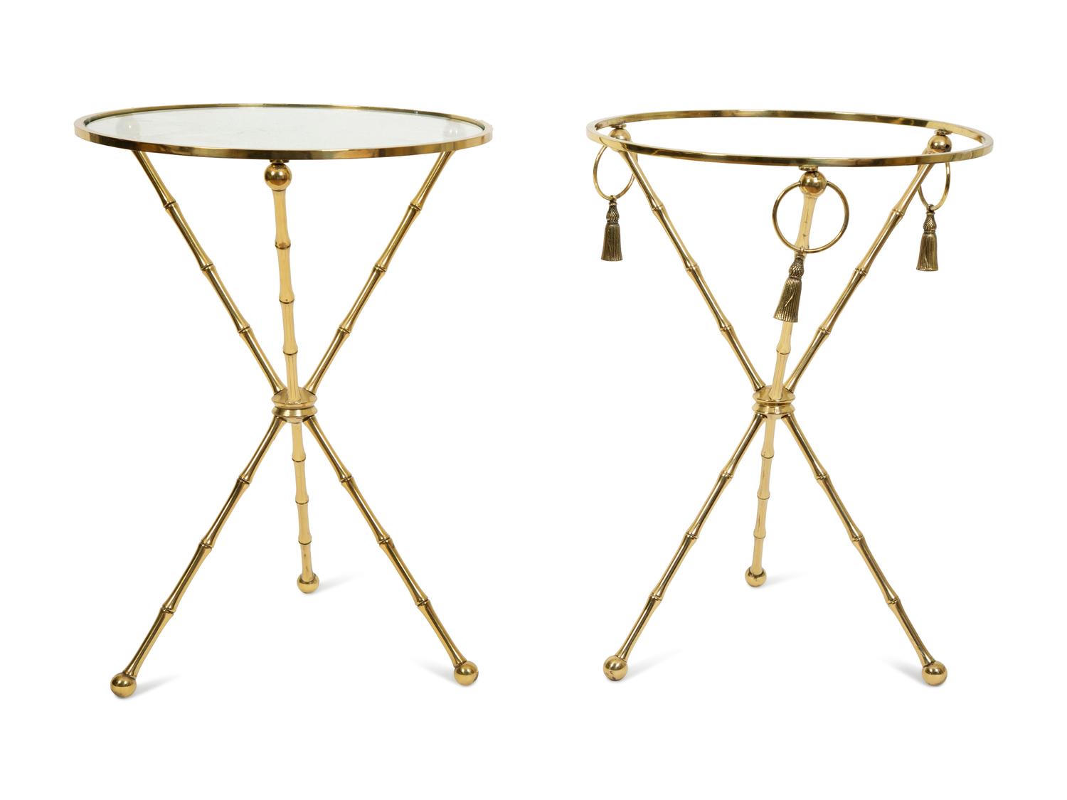 A Near Pair of Hollywood Regency Style Gilt Metal Faux-Bamboo Side Tables — 20TH CENTURY