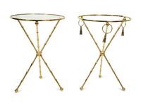 A Near Pair of Hollywood Regency Style Gilt Metal Faux-Bamboo Side Tables — 20TH CENTURY