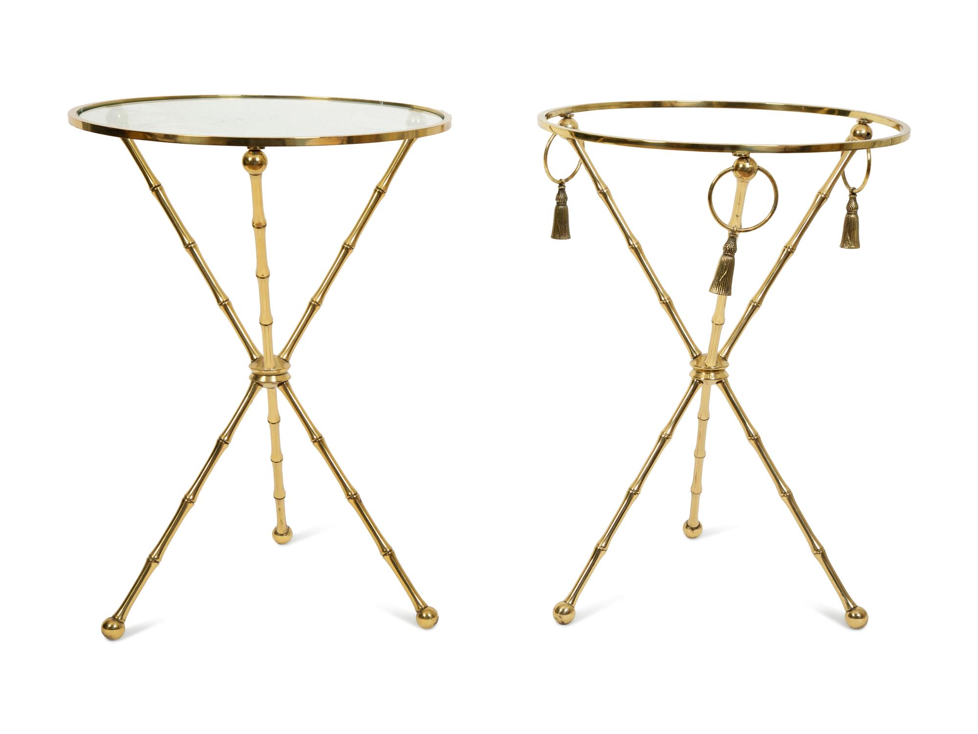 A Near Pair of Hollywood Regency Style Gilt Metal Faux-Bamboo Side Tables — 20TH CENTURY
