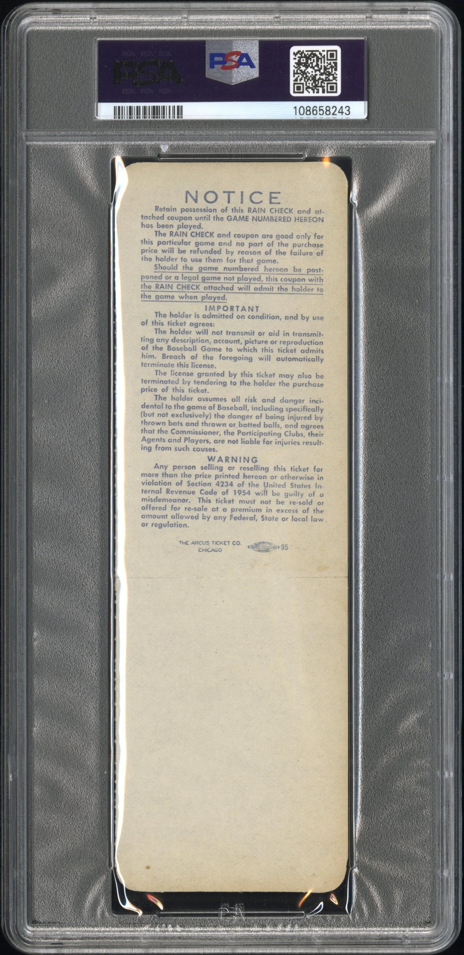 A 1959 World Series Game One Full Ticket - Sandy Koufax World Series Debut (PSA 6 EX-MT) - POP Four, Only Five Higher