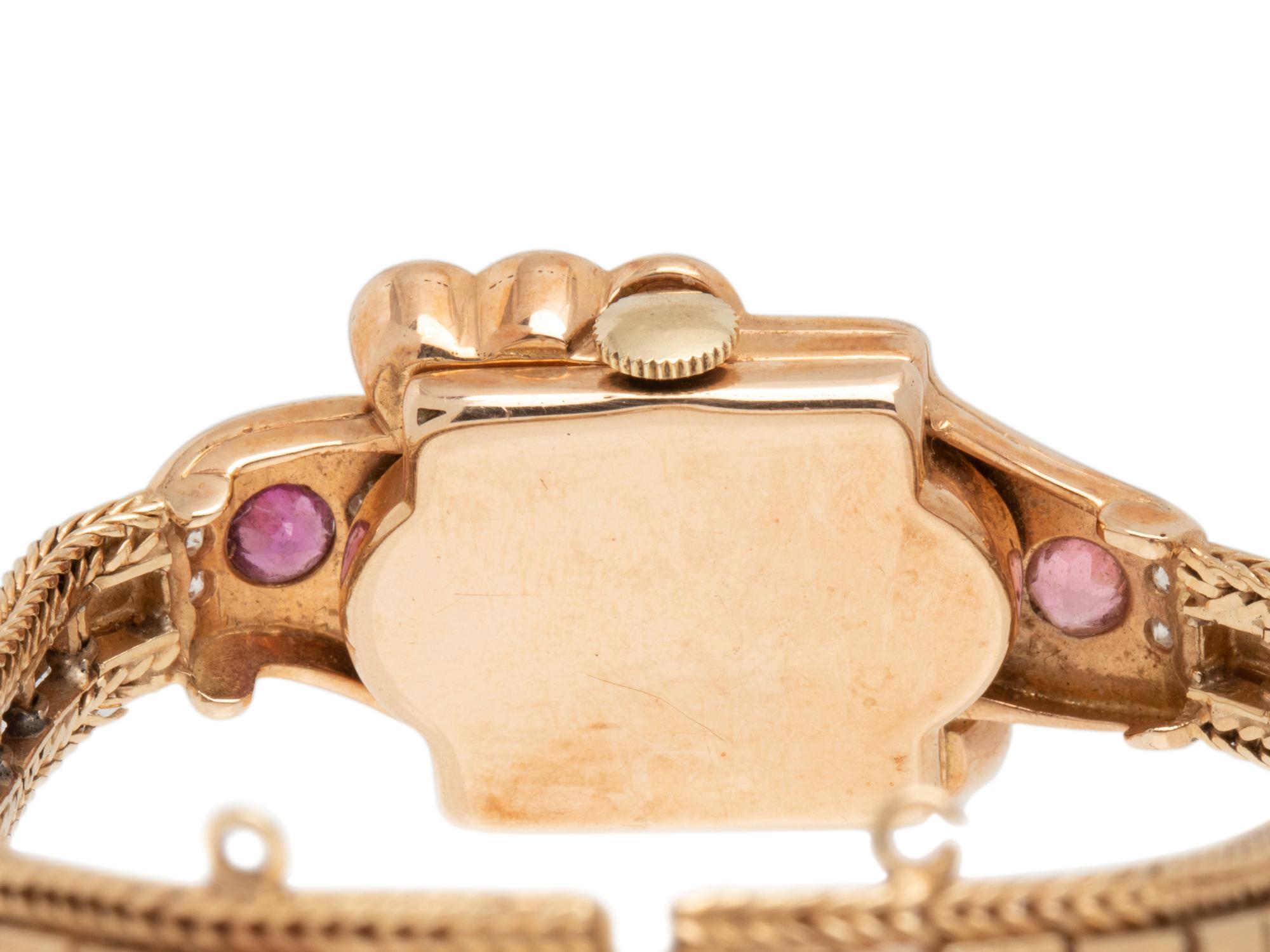 14K PINK GOLD, DIAMOND AND GEMSTONE WRISTWATCH