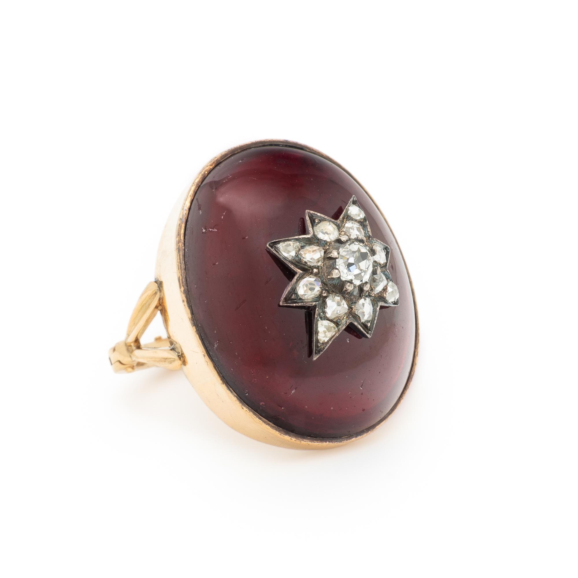 ANTIQUE, GARNET AND DIAMOND RING