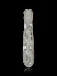 A Large and Finely Carved White Jade 'Chilong' Belt Hook