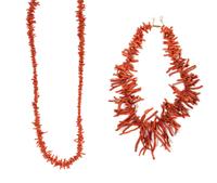 Two Branch Coral Necklaces Length of longer 64 inches.