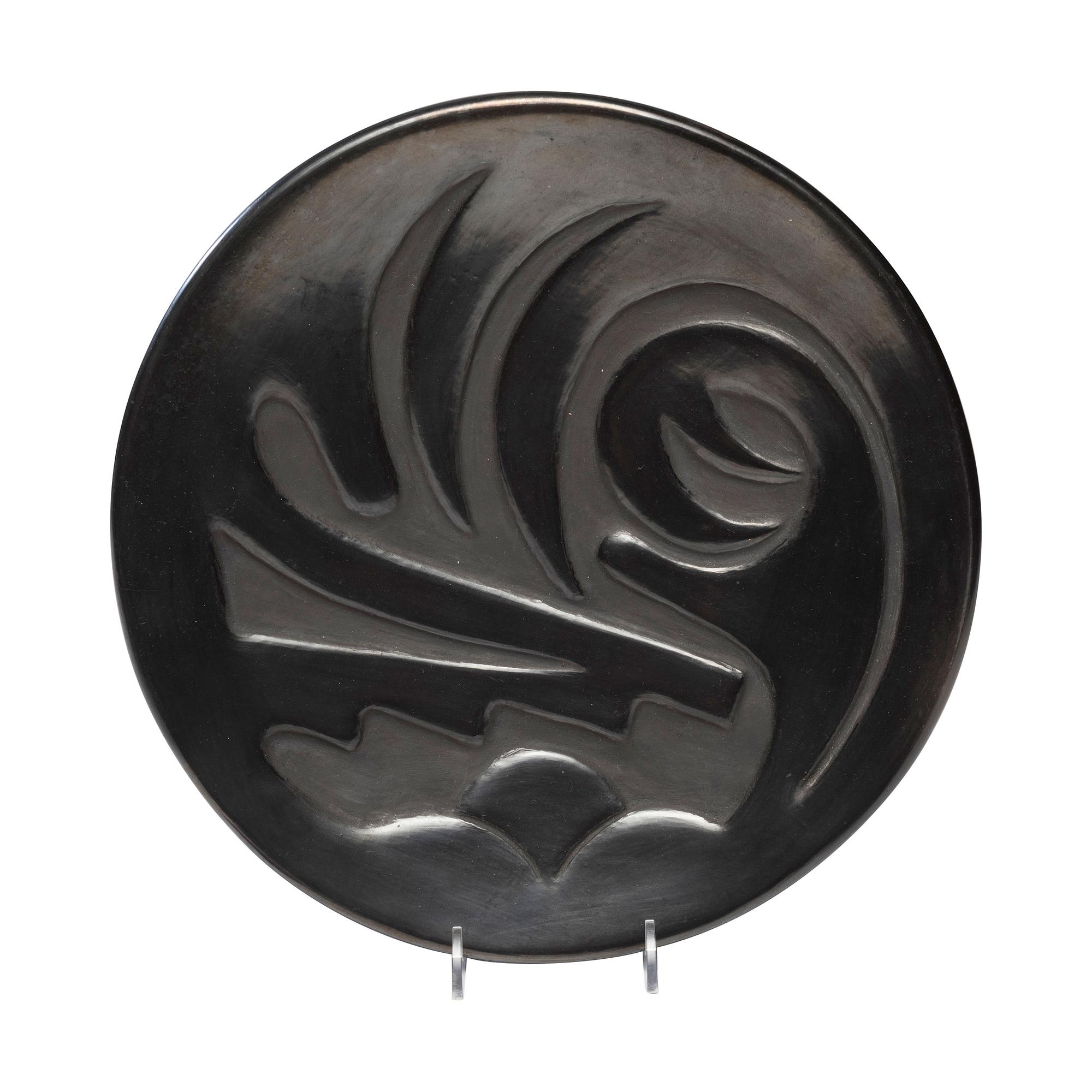 Rose Gonzales (San Ildefonso, 1900-1989) — Award Winning Carved Blackware Pottery Plate, PLUS