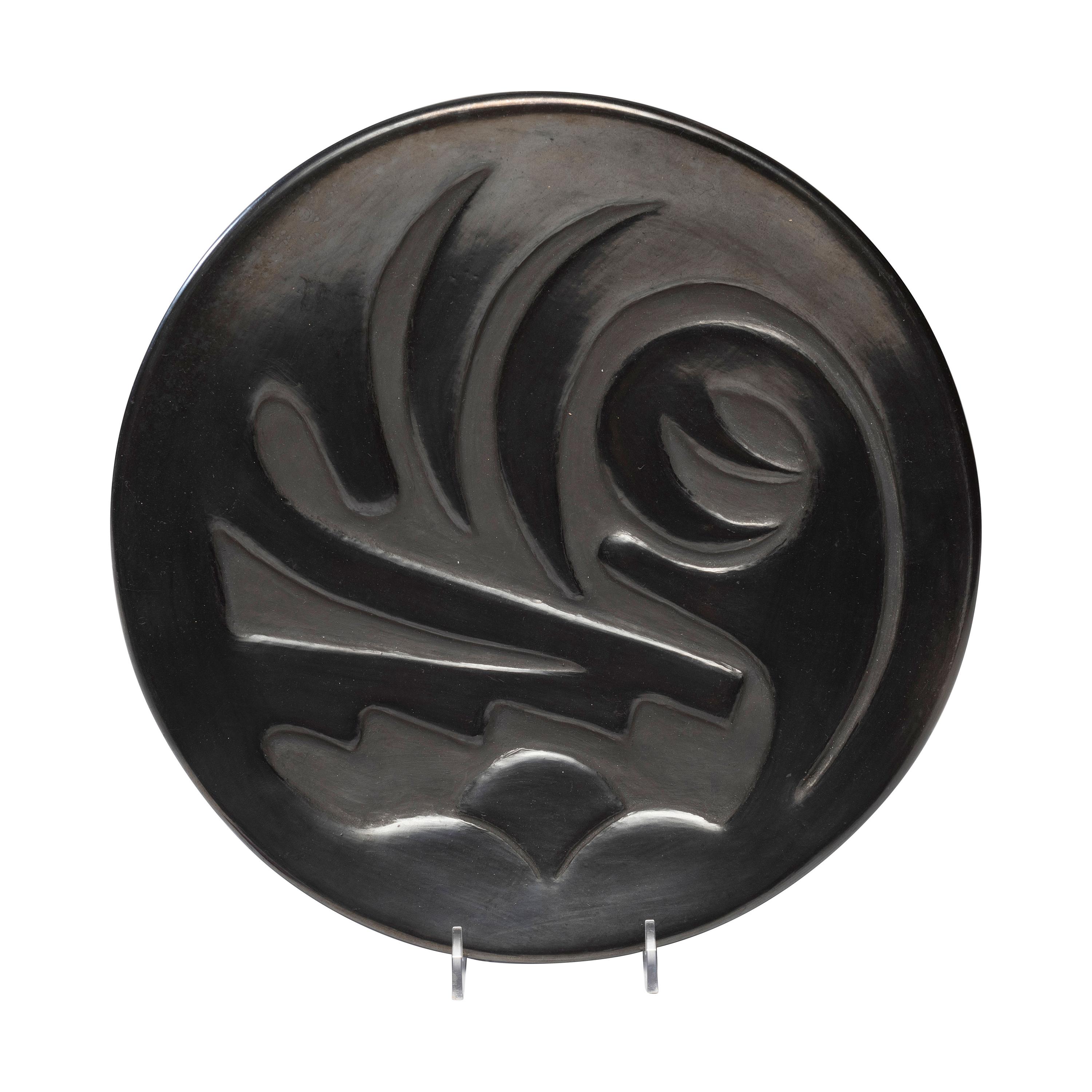 Rose Gonzales (San Ildefonso, 1900-1989) — Award Winning Carved Blackware Pottery Plate, PLUS