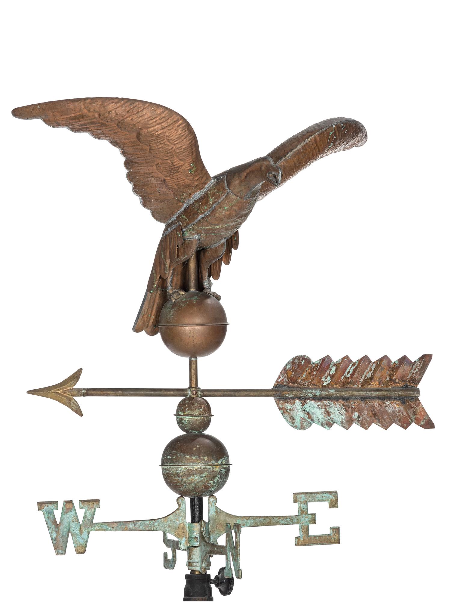 A Molded Copper Seagull-Form Weathervane on Stand