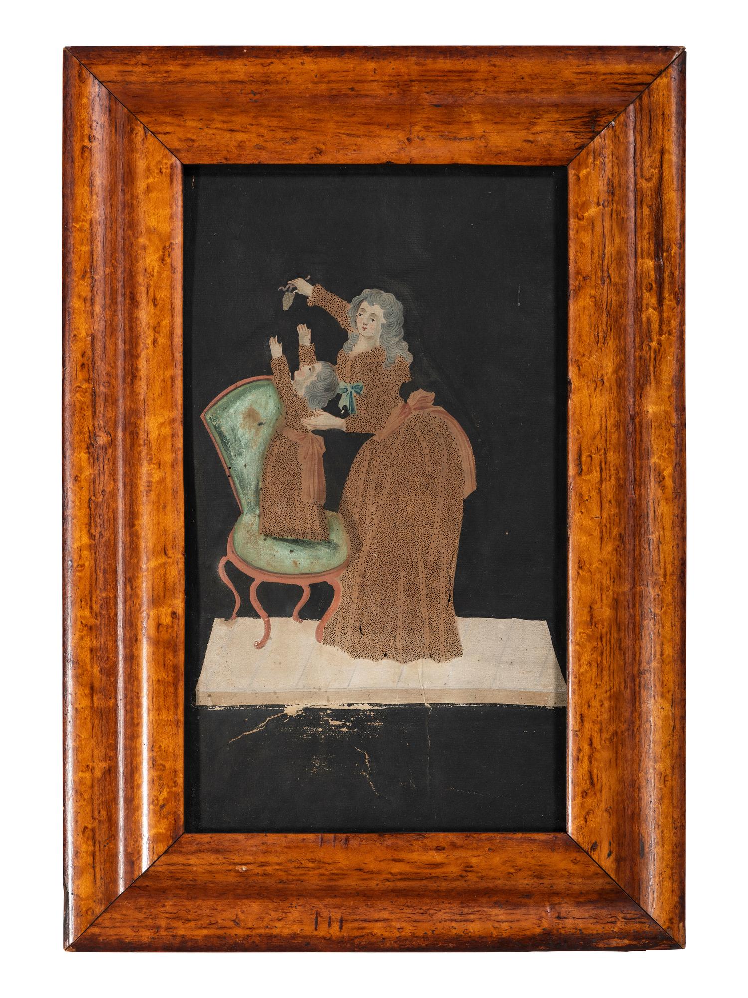 Two Figural Pinprick and Watercolor Pictures
