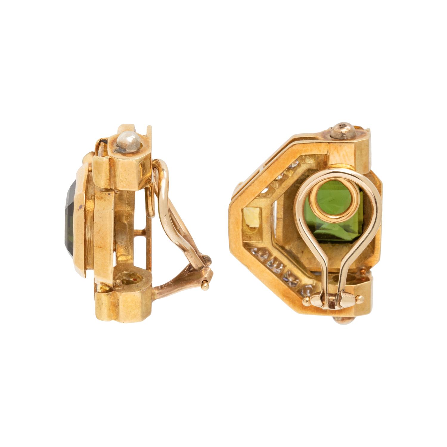 TOURMALINE, YELLOW SAPPHIRE, AND DIAMOND EARRINGS