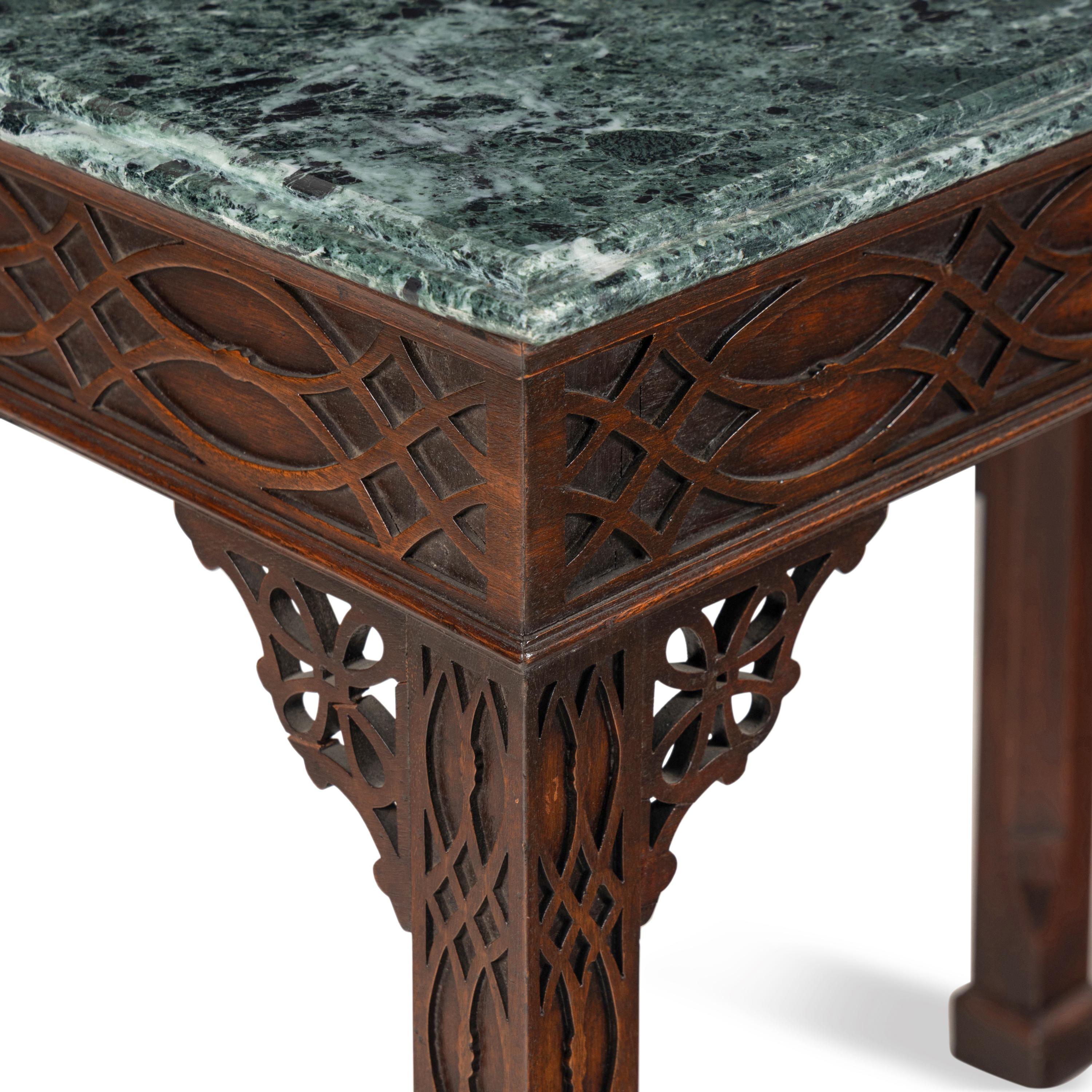 A Pair of George III Style Mahogany and Marble-Top Pier Tables
