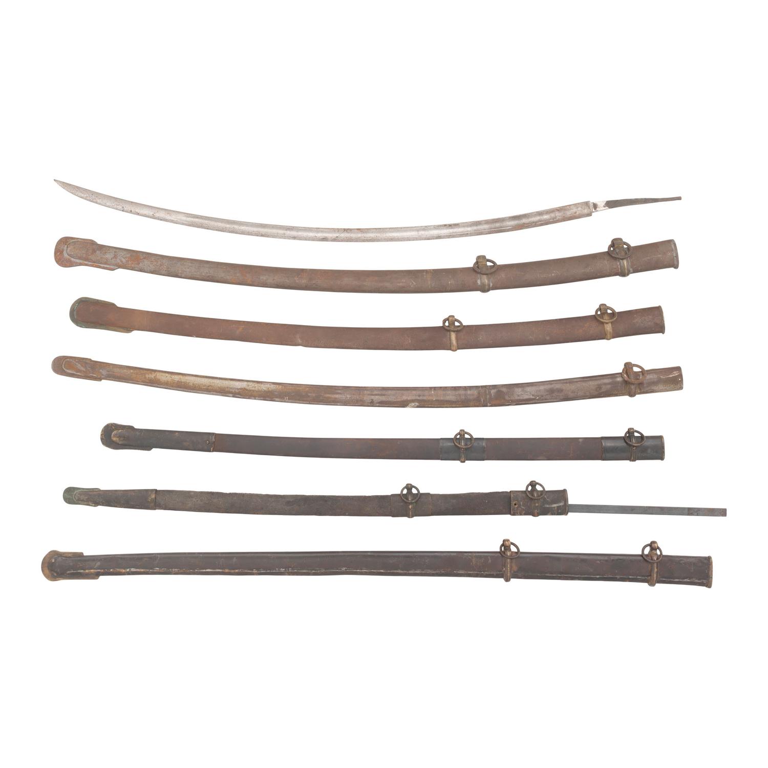 Group of Loose Metal Sword Scabbards & A Saber Blade