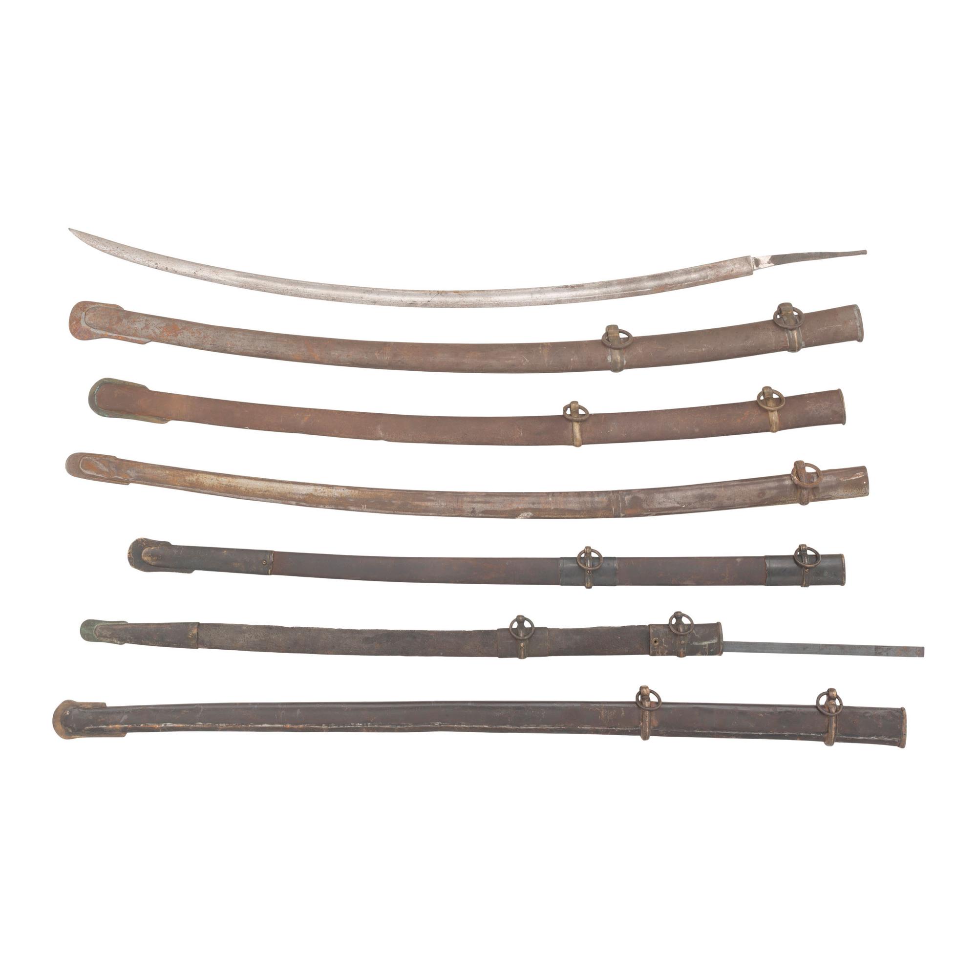 Group of Loose Metal Sword Scabbards & A Saber Blade