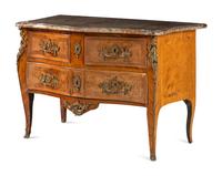 A Louis XV Gilt Bronze Mounted Tulipwood Marble-Top Commode