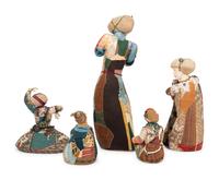 A Group of Five Contemporary Japanese Patchwork Embroidered Figures