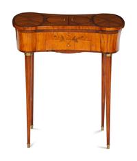 A Louis XVI Tulipwood and Marquetry Gilt Bronze-Mounted Sewing Table