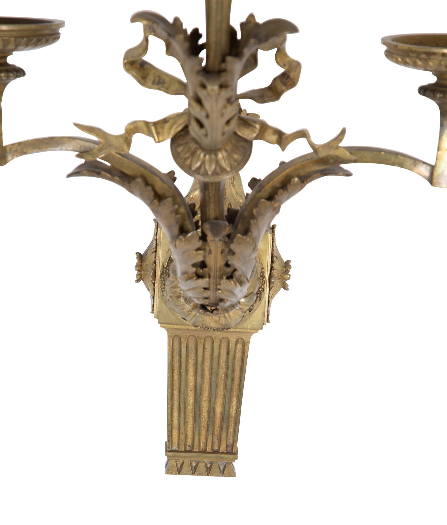 A Pair of Empire Style Gilt Bronze Three-Light Sconces