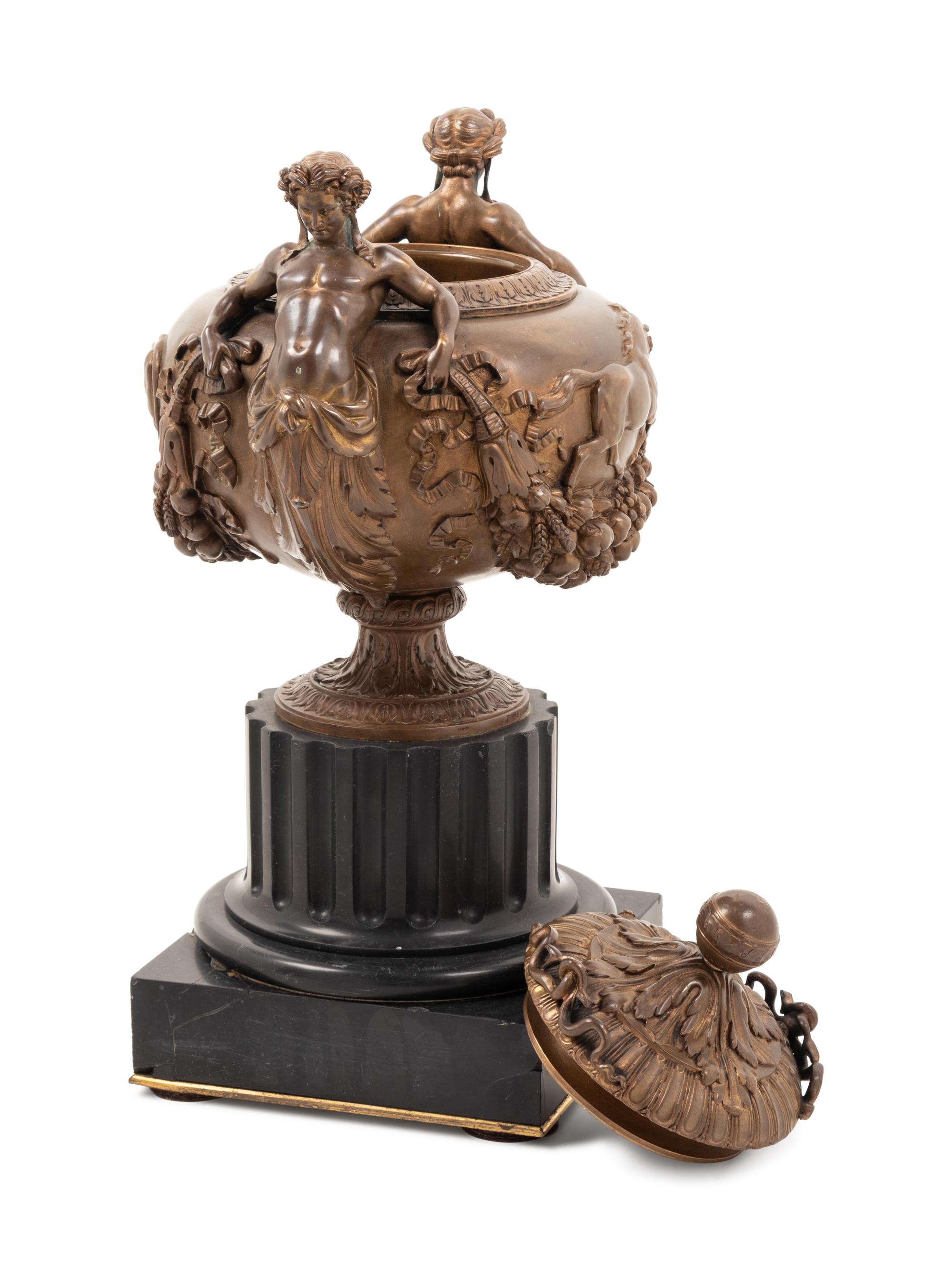 A Neoclassical Bronze and Marble Covered Urn