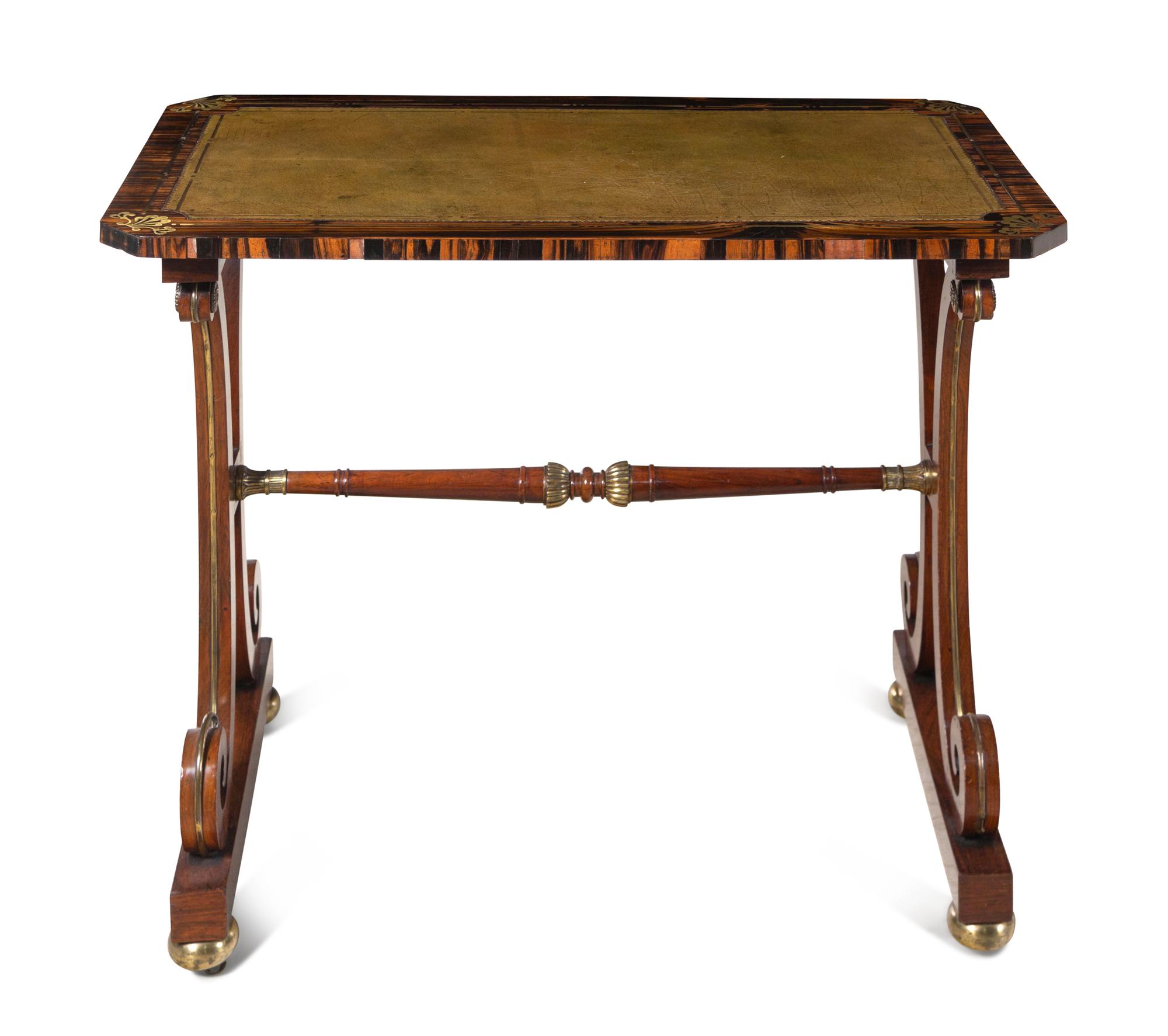 A Regency Brass-Inlaid Calamander and Indian Rosewood Writing Table