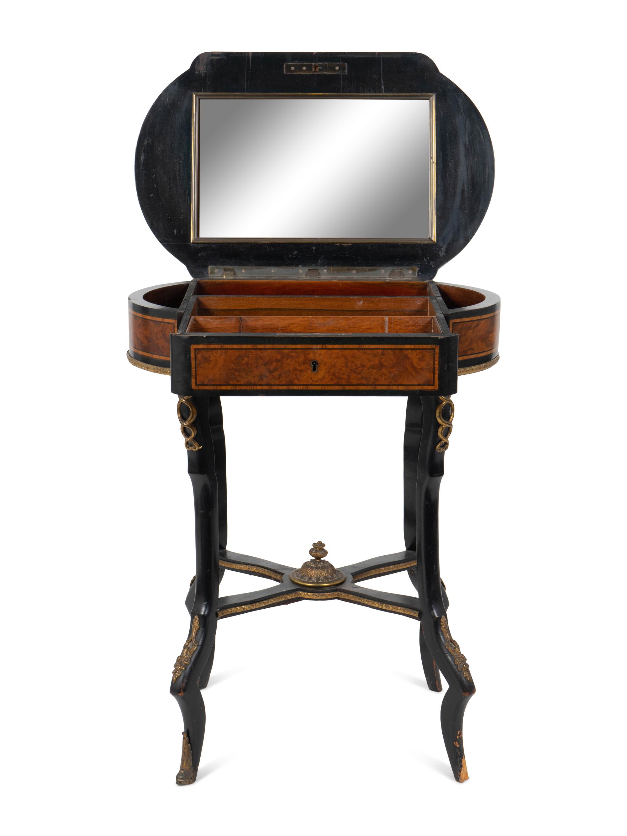 A Napoleon III Gilt Metal Mounted Ebonized and Burl Wood Dressing Table — 19TH CENTURY