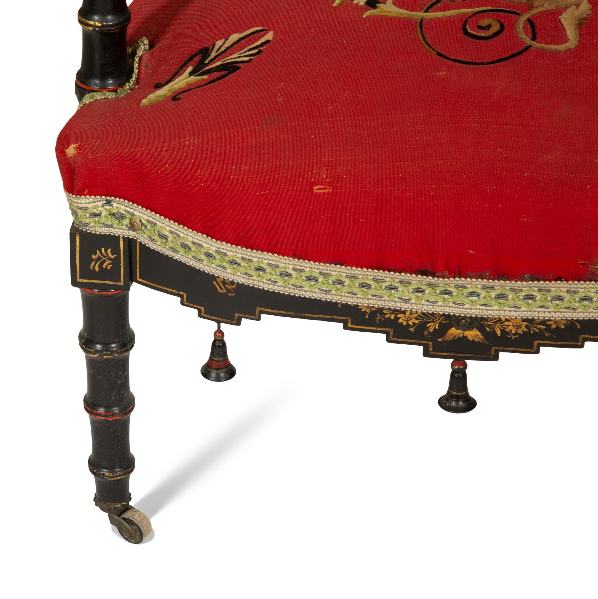 A Set of Four Black and Polychrome Chinoiserie-Decorated Chairs