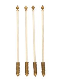 Four Italian Painted and Parcel Gilt Curtain Rods with Brass Cap Ends
