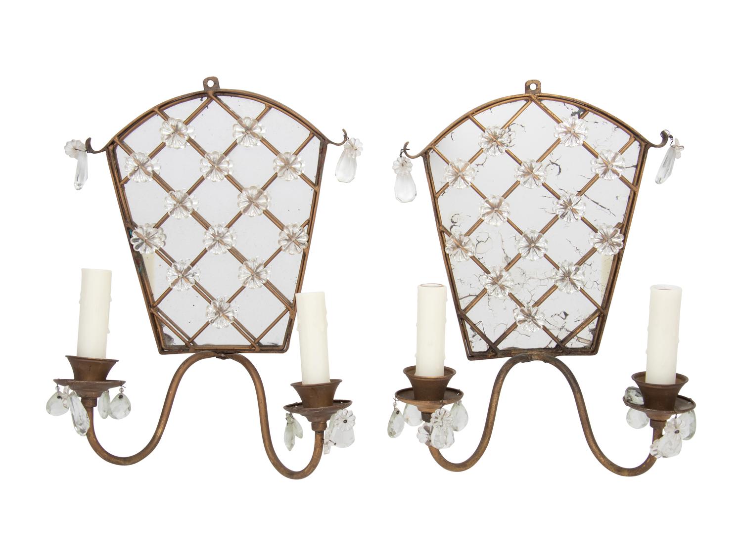 A Pair of Italian Prism-Mounted Two-Light Sconces
