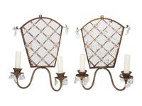 A Pair of Italian Prism-Mounted Two-Light Sconces