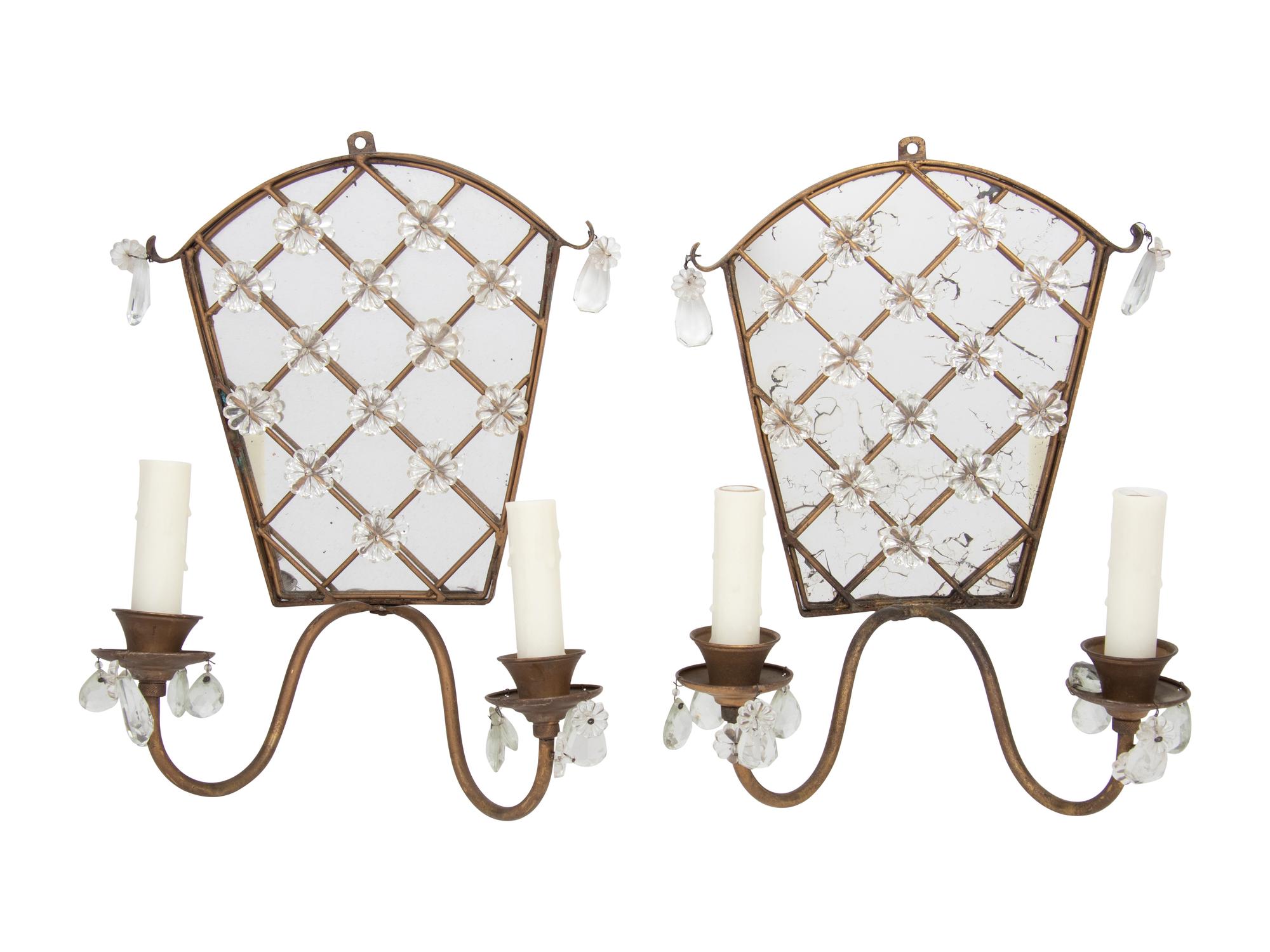 A Pair of Italian Prism-Mounted Two-Light Sconces