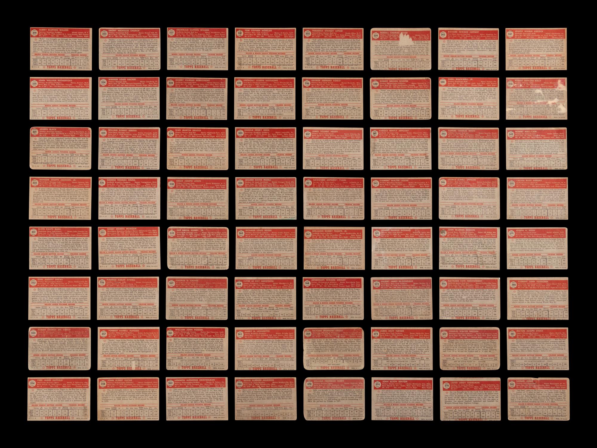 A Near Set of 1952 Topps Baseball Cards (402/407) Featuring 93 High Numbers