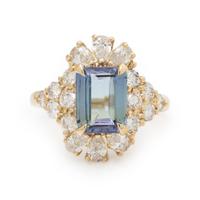 Tanzanite, Diamond, and Yellow Gold Ring