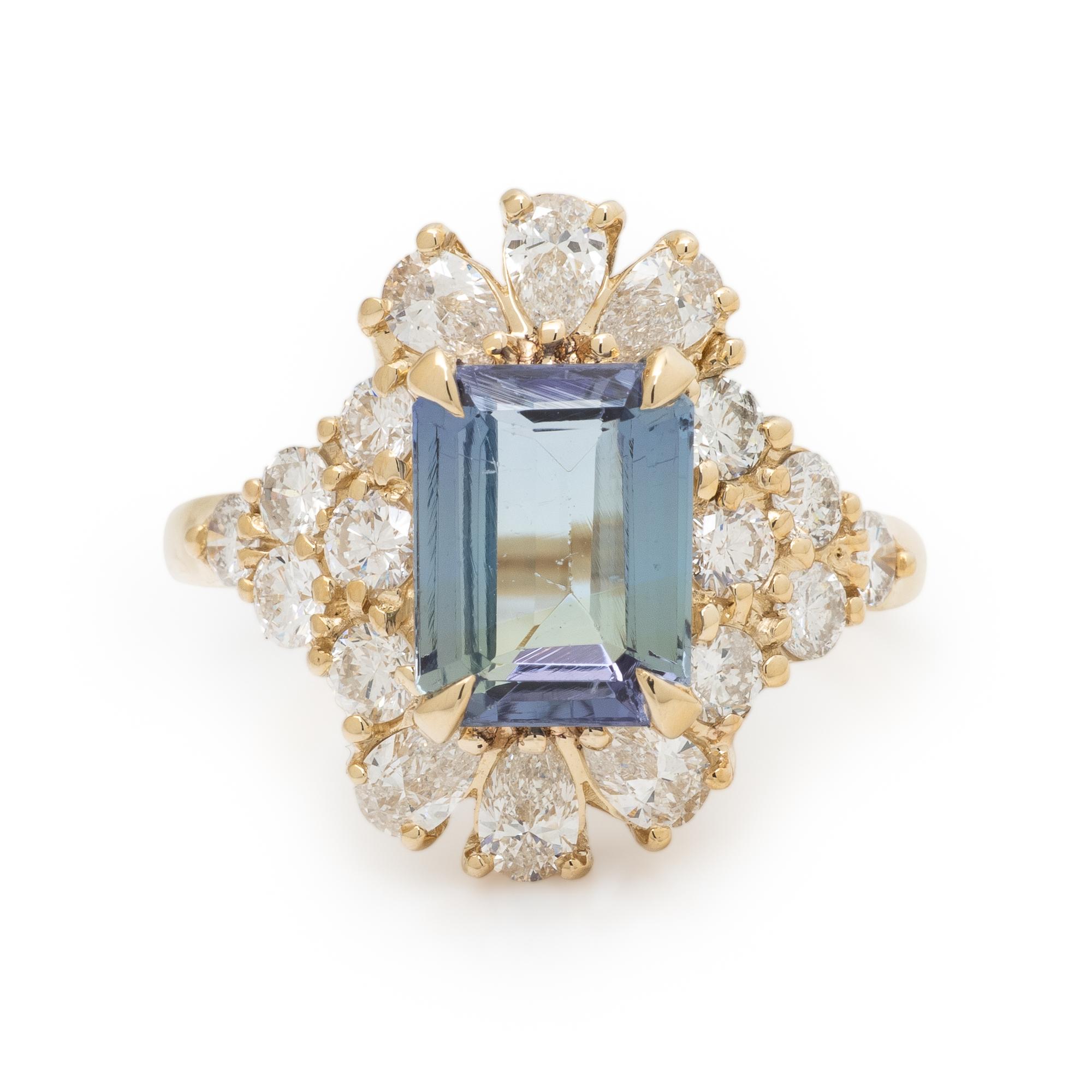 Tanzanite, Diamond, and Yellow Gold Ring