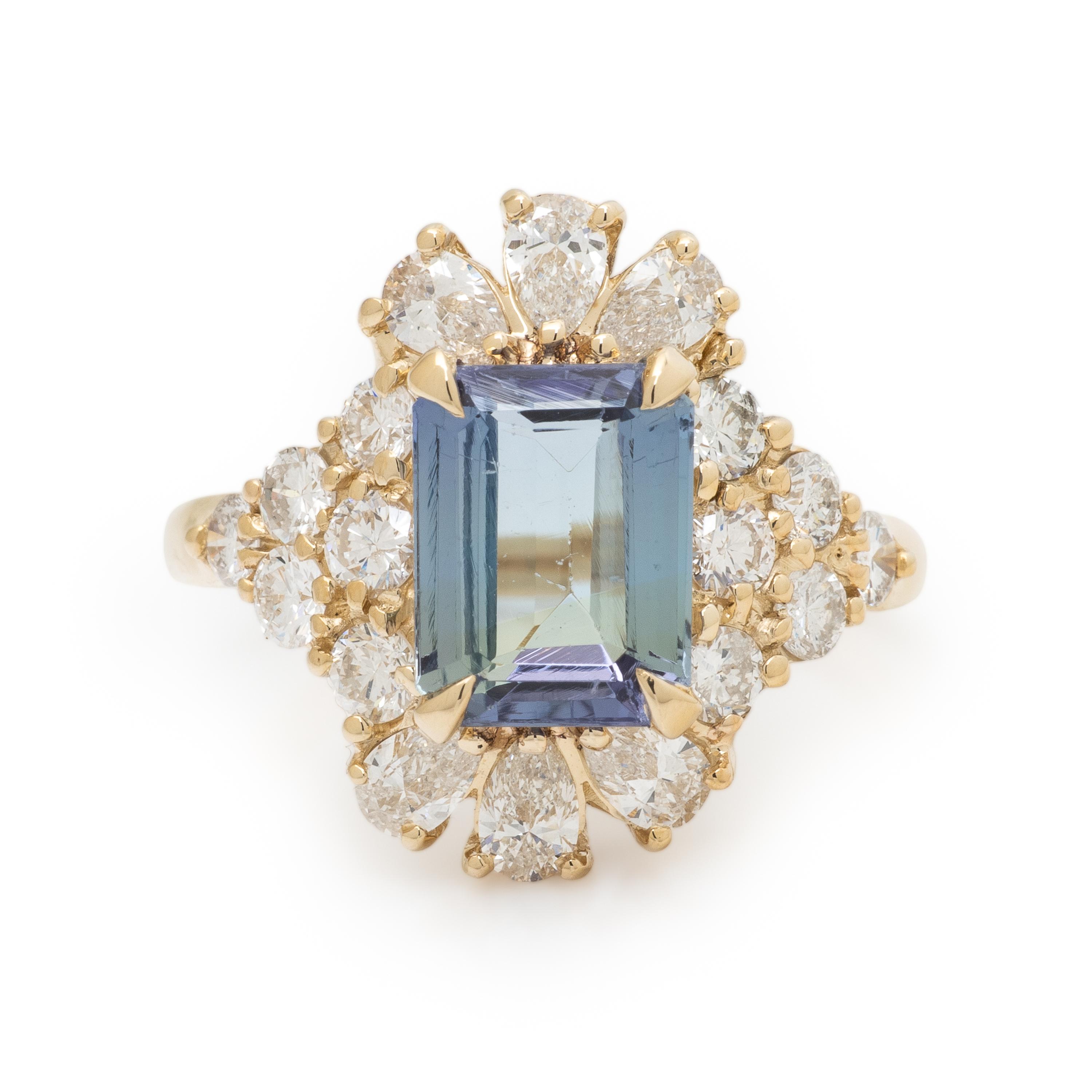 Tanzanite, Diamond, and Yellow Gold Ring