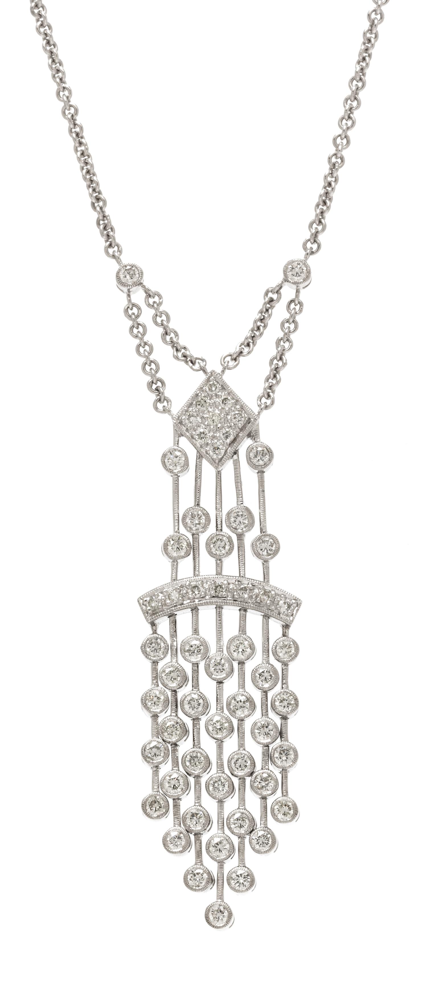 An 18 Karat White Gold and Diamond Lavalier Necklace, Italian, 9.30 dwts.