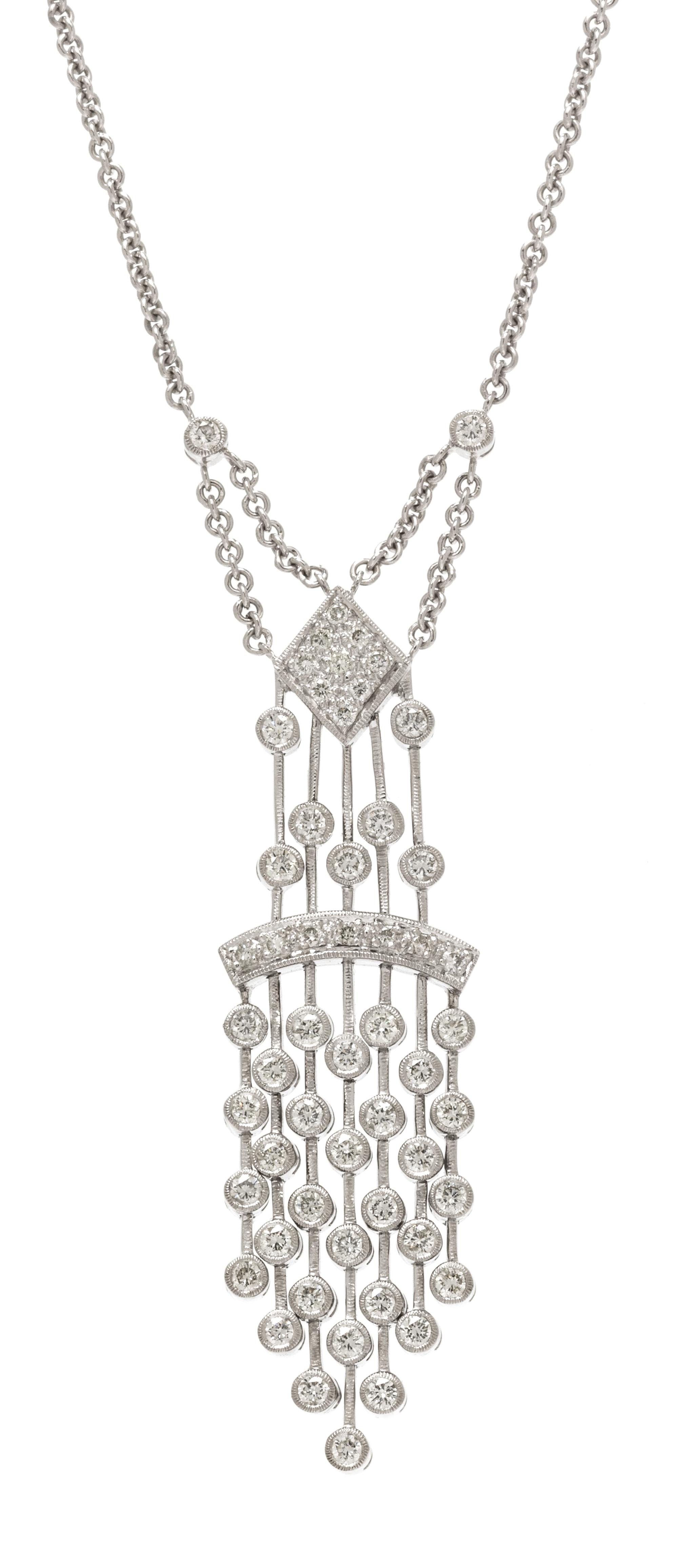 An 18 Karat White Gold and Diamond Lavalier Necklace, Italian, 9.30 dwts.