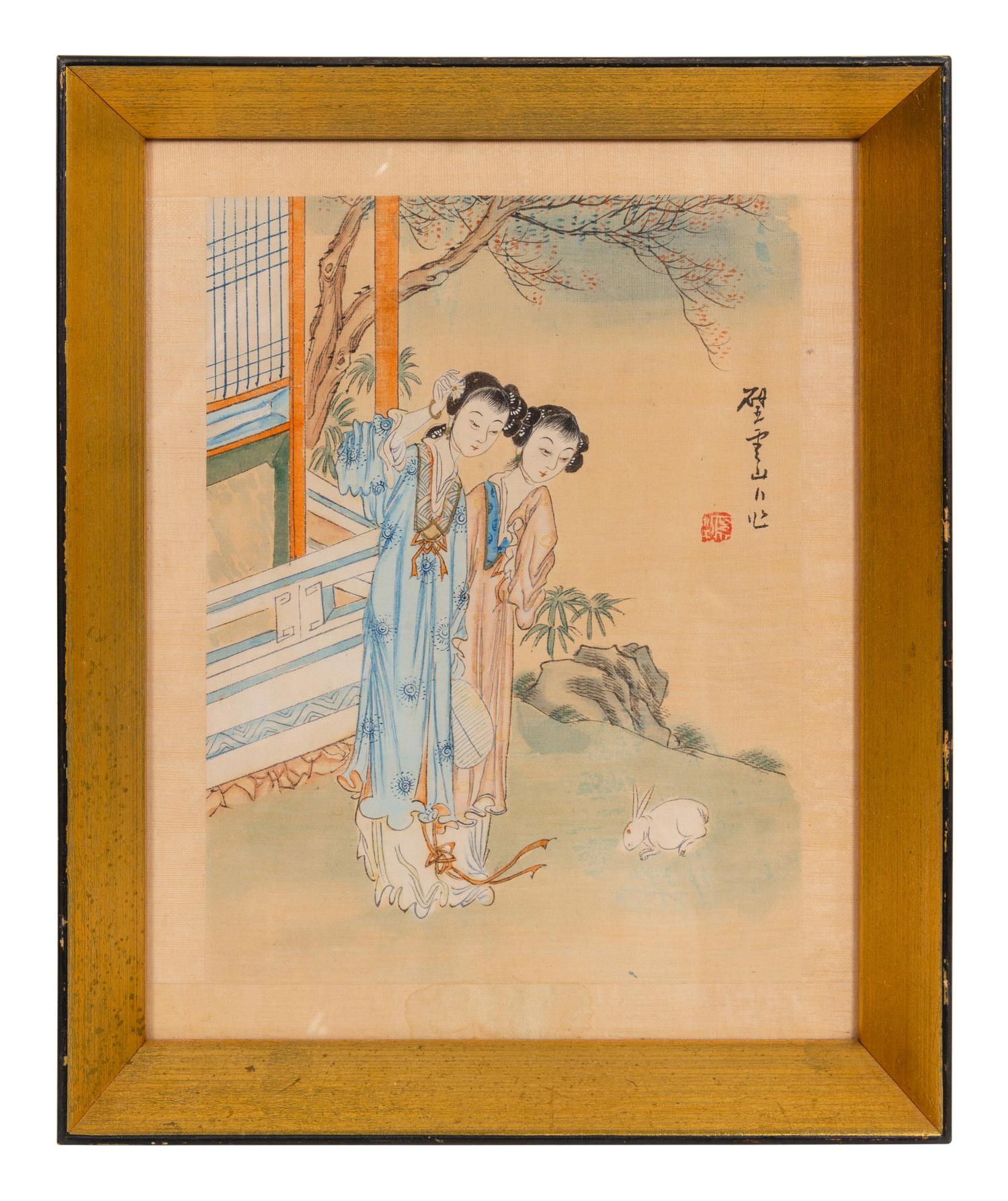 A Pair of Japanese Paintings Depicting Ladies