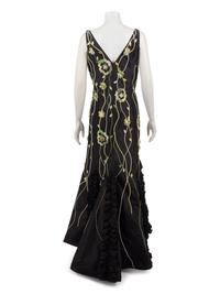 Melinda Eng Taffeta Mermaid Dress with Floral Embellishments